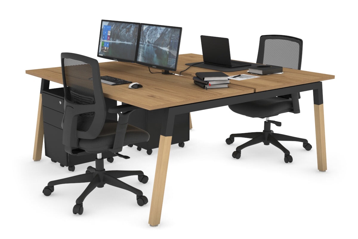 Quadro A Leg 2 Person Office Workstations - Wood Leg Cross Beam [1600L x 800W with Cable Scallop] Jasonl black leg salvage oak none