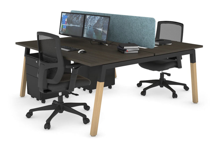 Quadro A Leg 2 Person Office Workstations - Wood Leg Cross Beam [1600L x 800W with Cable Scallop] Jasonl black leg dark oak blue echo panel (400H x 1600W)