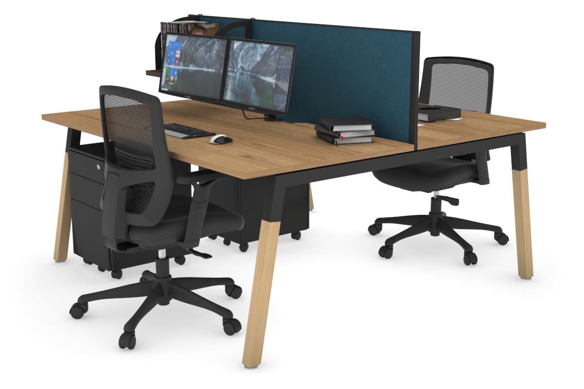Quadro A Leg 2 Person Office Workstations - Wood Leg Cross Beam [1600L x 800W with Cable Scallop] Jasonl black leg salvage oak deep blue (500H x 1600W)