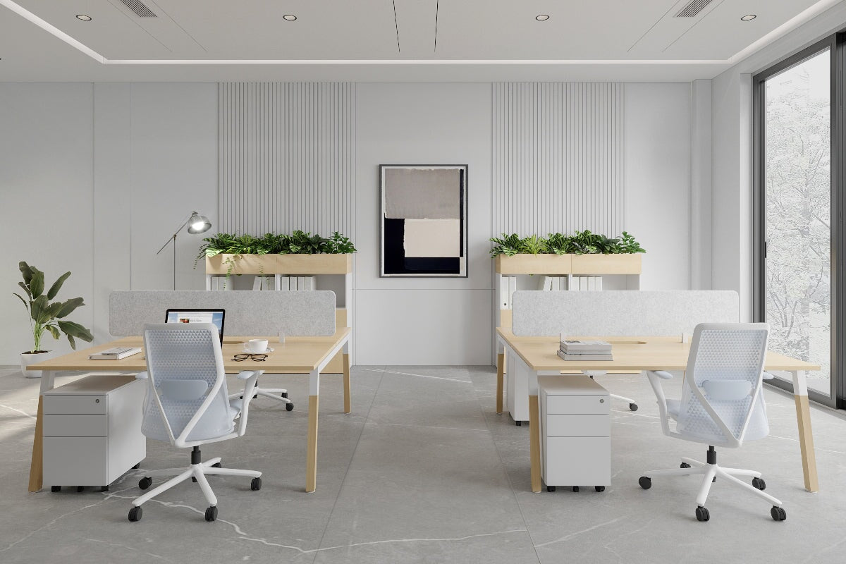 Quadro A Leg 2 Person Office Workstations - Wood Leg Cross Beam [1600L x 800W with Cable Scallop] Jasonl 