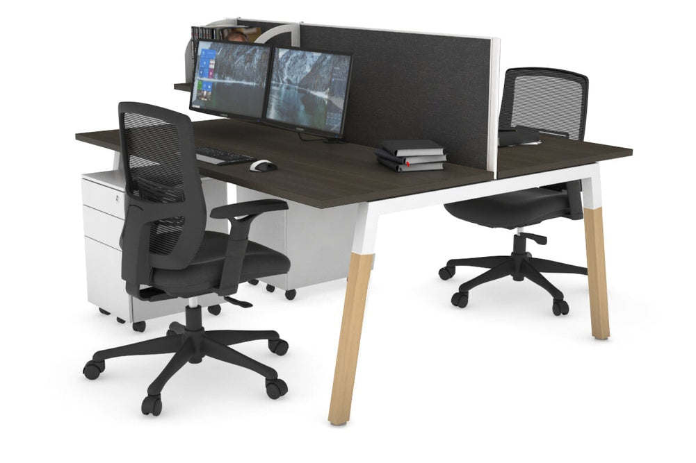 Quadro A Legs 2 Person Office Workstation - Wood Legs Cross Beam [1800L x 700W]-white leg dark oak moody charcoal (500H x 1800W)