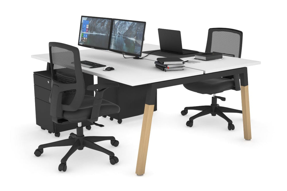 Quadro A Legs 2 Person Office Workstation - Wood Legs Cross Beam [1800L x 700W]-black leg white none