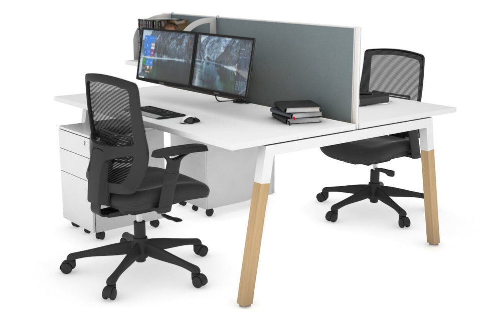 Quadro A Legs 2 Person Office Workstation - Wood Legs Cross Beam [1800L x 700W]-white leg white cool grey (500H x 1800W)
