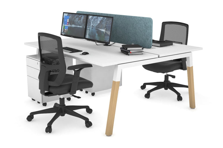 Quadro A Leg 2 Person Office Workstations - Wood Leg Cross Beam [1800L x 700W] Jasonl white leg white blue echo panel (400H x 1600W)