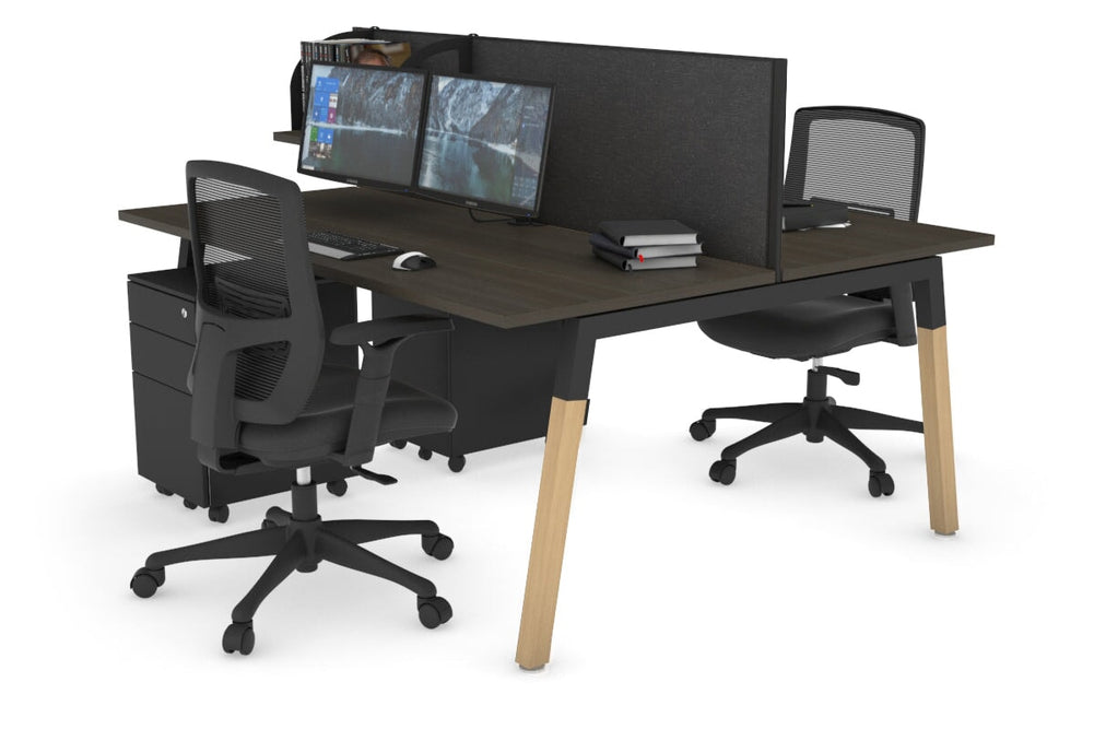 Quadro A Legs 2 Person Office Workstation - Wood Legs Cross Beam [1800L x 700W]-black leg dark oak moody charcoal (500H x 1800W)