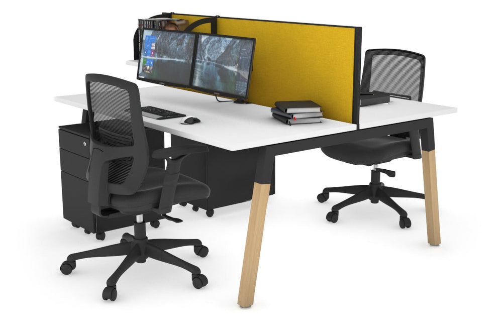 Quadro A Legs 2 Person Office Workstation - Wood Legs Cross Beam [1800L x 700W]-black leg white mustard yellow (500H x 1800W)