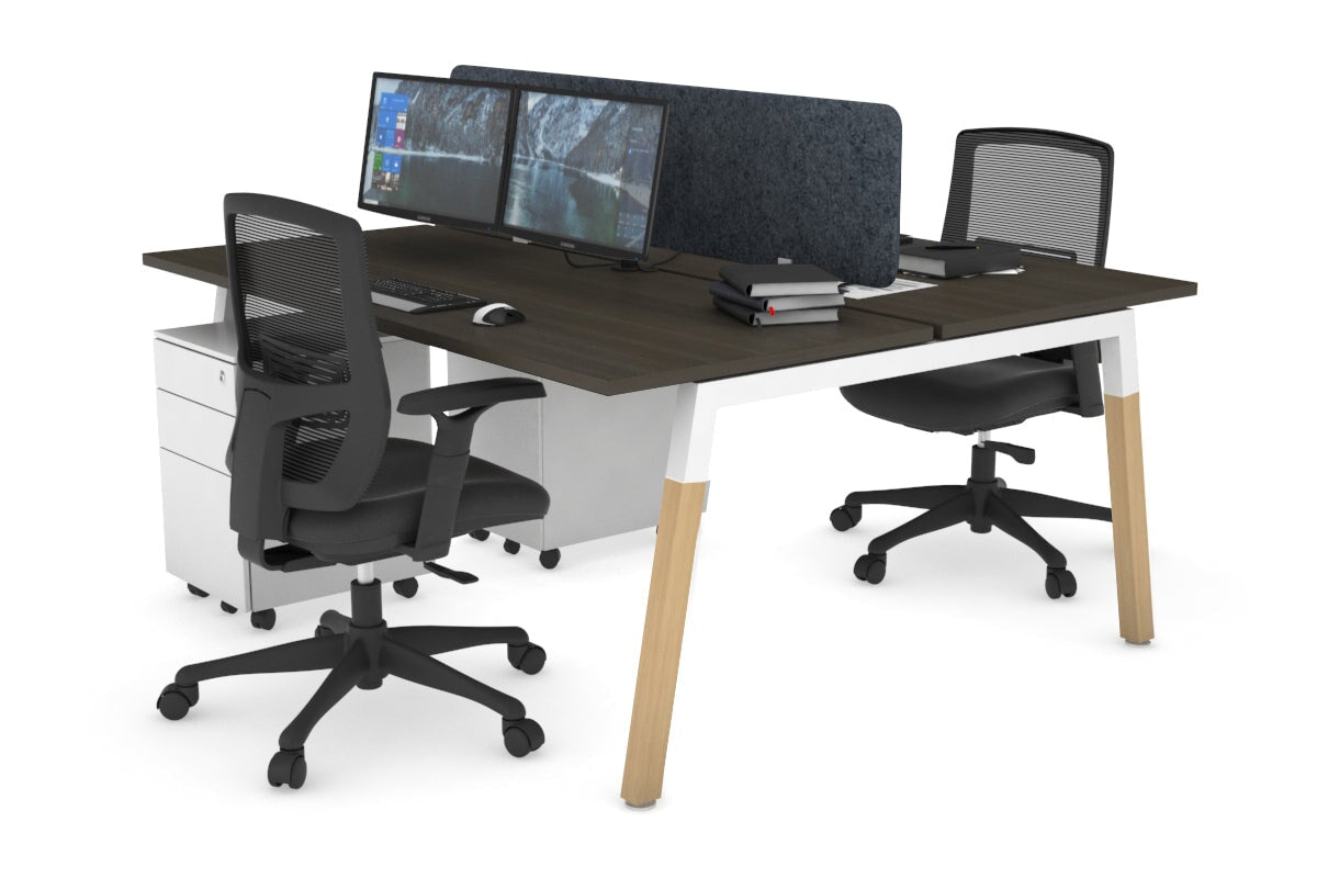 Quadro A Leg 2 Person Office Workstations - Wood Leg Cross Beam [1800L x 700W] Jasonl white leg dark oak dark grey echo panel (400H x 1600W)
