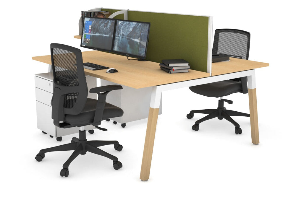 Quadro A Legs 2 Person Office Workstation - Wood Legs Cross Beam [1800L x 700W]-white leg maple green moss (500H x 1800W)