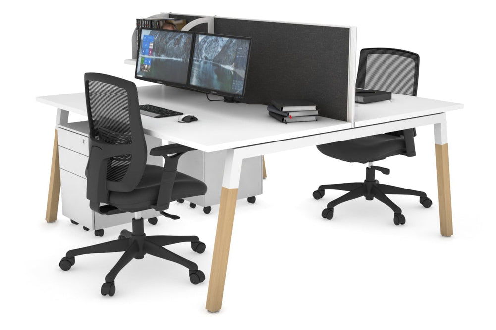 Quadro A Legs 2 Person Office Workstation - Wood Legs Cross Beam [1800L x 800W with Cable Scallop]-white leg white moody charcoal (500H x 1800W)