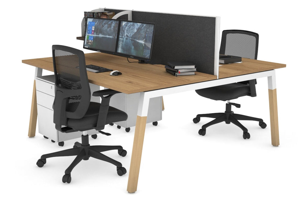 Quadro A Legs 2 Person Office Workstation - Wood Legs Cross Beam [1800L x 800W with Cable Scallop]-white leg salvage oak moody charcoal (500H x 1800W)
