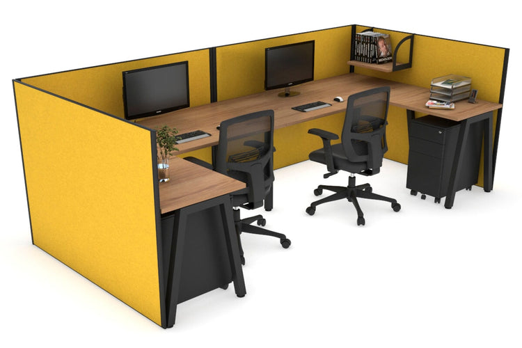 Quadro A Leg 2 Person Corner Workstations - U Configuration - Black Frame [1400L x 1800W with Cable Scallop] Jasonl salvage oak mustard yellow none