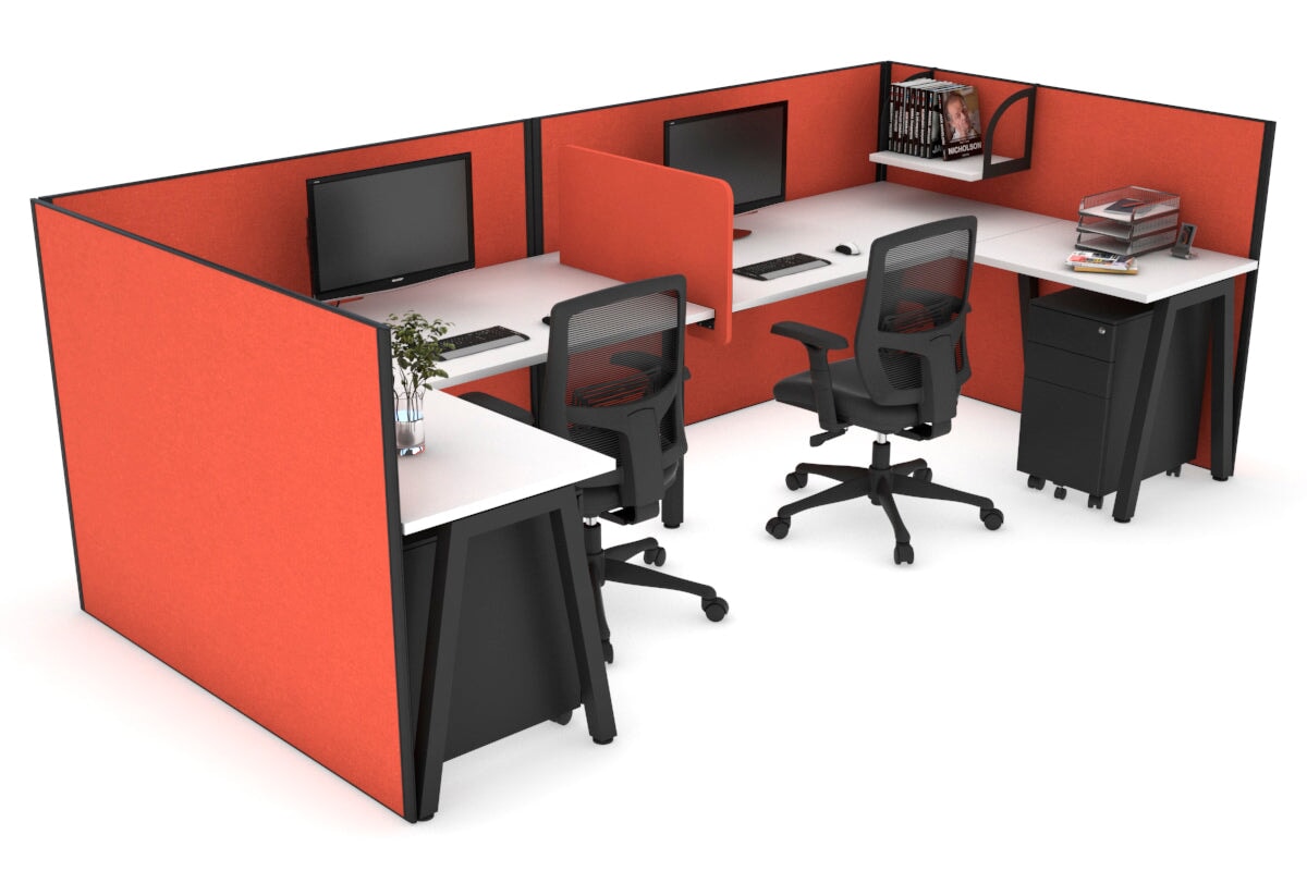 Quadro A Leg 2 Person Corner Workstations - U Configuration - Black Frame [1400L x 1800W with Cable Scallop] Jasonl white squash orange biscuit panel