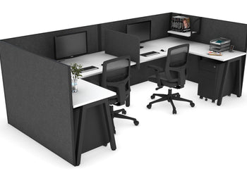 Quadro A Leg 2 Person Corner Workstations - U Configuration - Black Frame [1400L x 1800W with Cable Scallop] Jasonl white moody charcoal biscuit panel