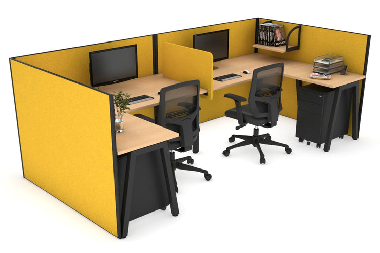 Quadro A Leg 2 Person Corner Workstations - U Configuration - Black Frame [1400L x 1800W with Cable Scallop] Jasonl maple mustard yellow biscuit panel