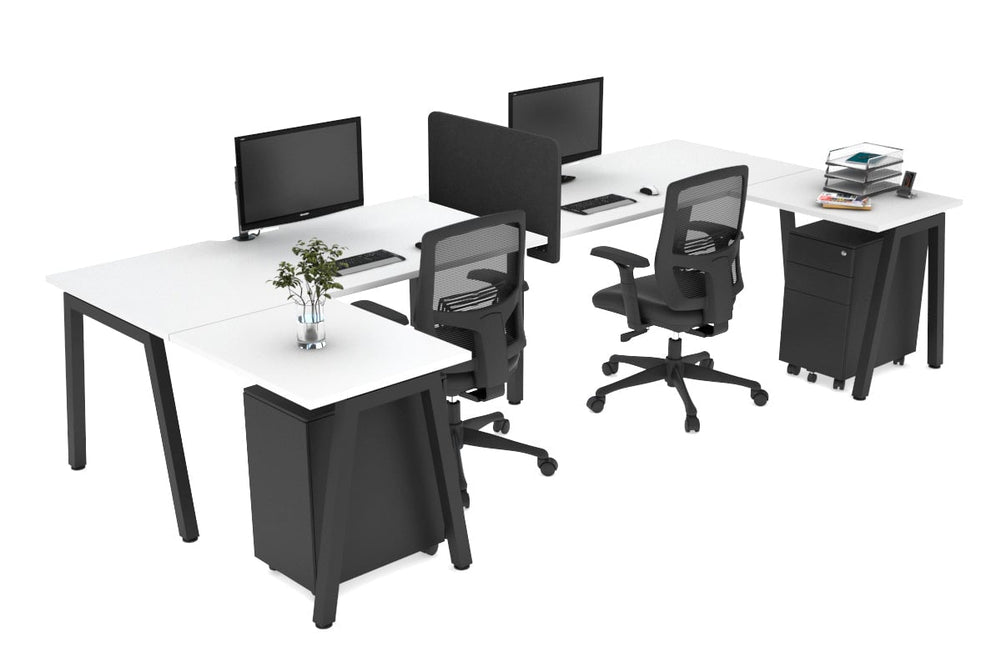 Quadro A Legs 2 Person Corner Workstation - U Configuration - Black Frame [1400L x 1800W with Cable Scallop]-white none biscuit panel