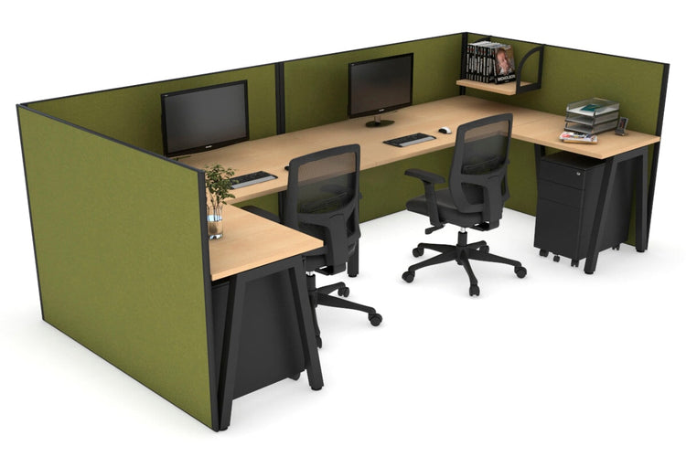 Quadro A Leg 2 Person Corner Workstations - U Configuration - Black Frame [1400L x 1800W with Cable Scallop] Jasonl maple green moss none