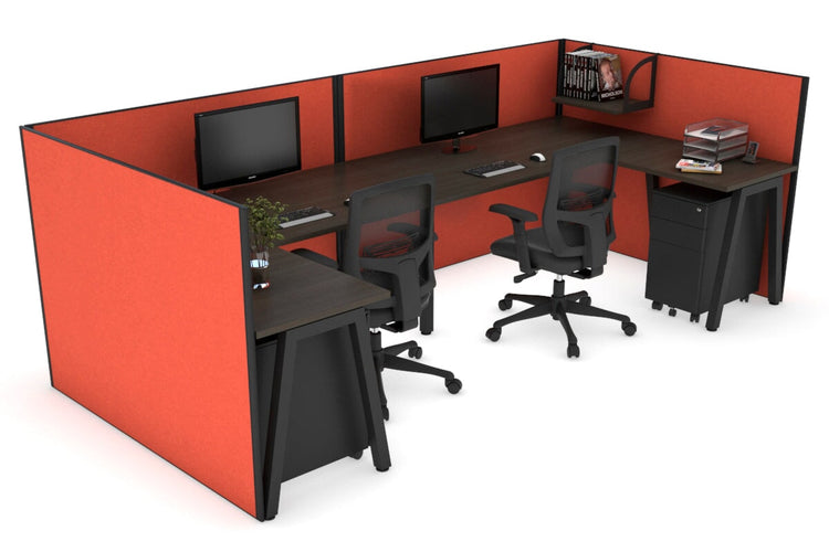Quadro A Leg 2 Person Corner Workstations - U Configuration - Black Frame [1400L x 1800W with Cable Scallop] Jasonl dark oak squash orange none