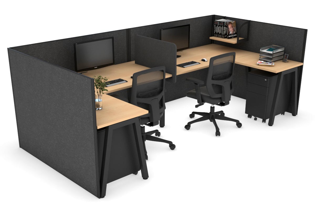 Quadro A Leg 2 Person Corner Workstations - U Configuration - Black Frame [1400L x 1800W with Cable Scallop] Jasonl maple moody charcoal biscuit panel