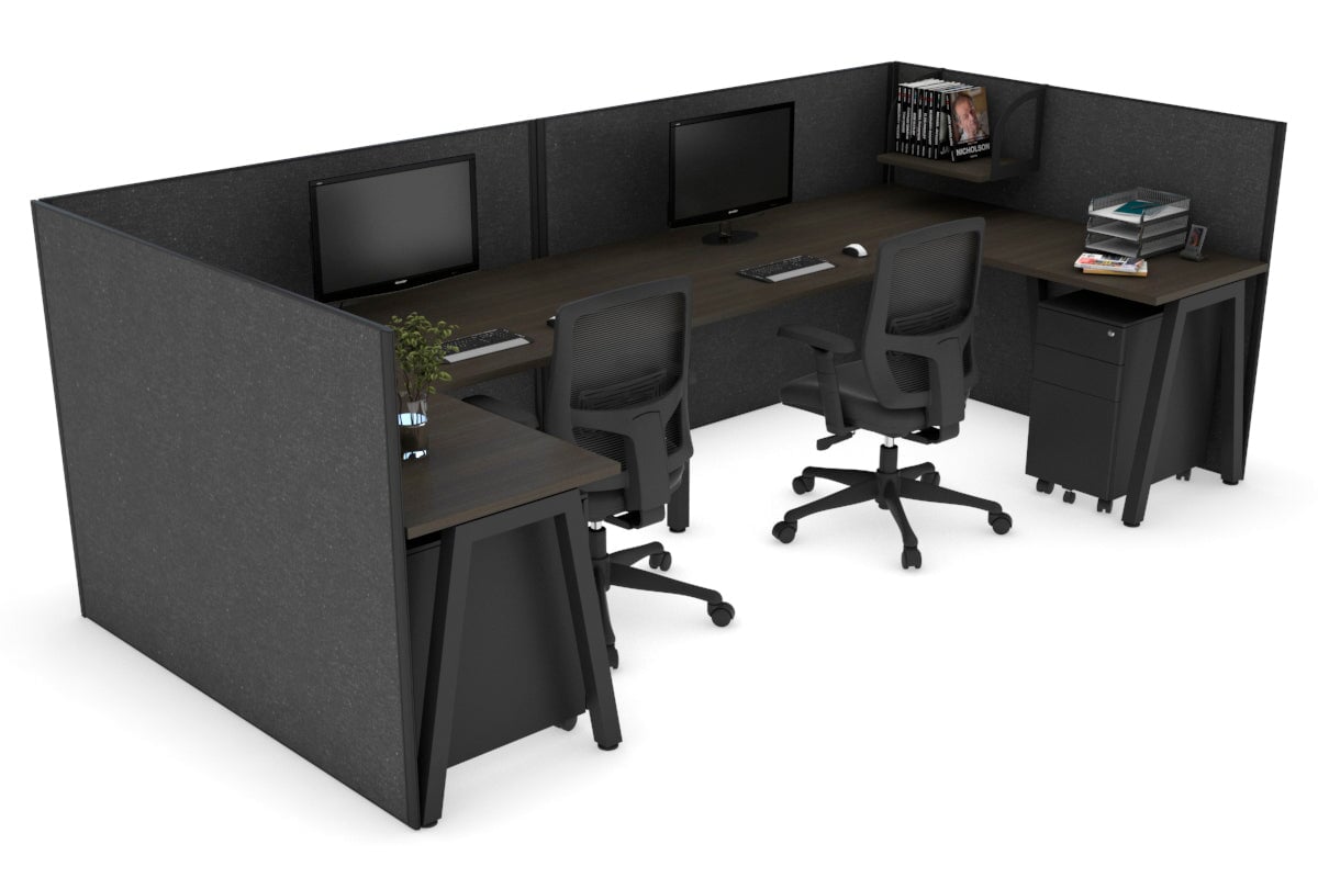 Quadro A Leg 2 Person Corner Workstations - U Configuration - Black Frame [1400L x 1800W with Cable Scallop] Jasonl dark oak moody charcoal none
