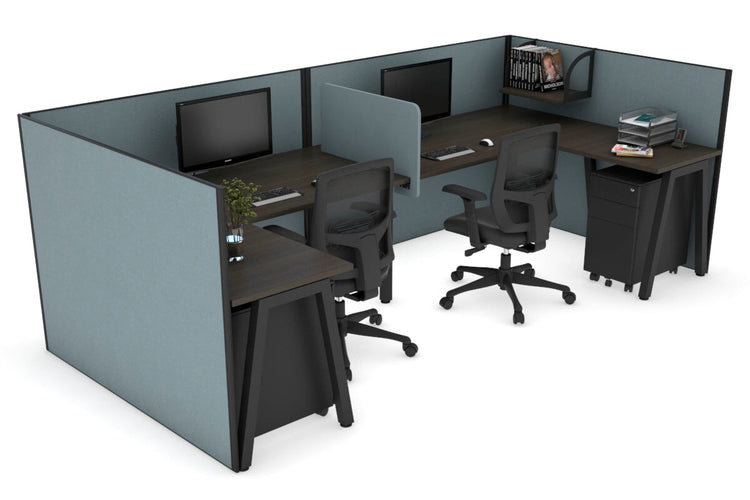 Quadro A Leg 2 Person Corner Workstations - U Configuration - Black Frame [1600L x 1800W with Cable Scallop] Jasonl dark oak cool grey biscuit panel
