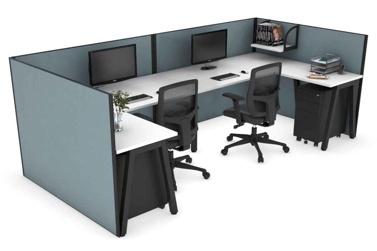 Quadro A Leg 2 Person Corner Workstations - U Configuration - Black Frame [1600L x 1800W with Cable Scallop] Jasonl white cool grey none