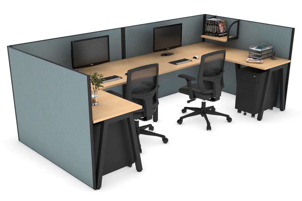 Quadro A Leg 2 Person Corner Workstations - U Configuration - Black Frame [1600L x 1800W with Cable Scallop] Jasonl maple cool grey none