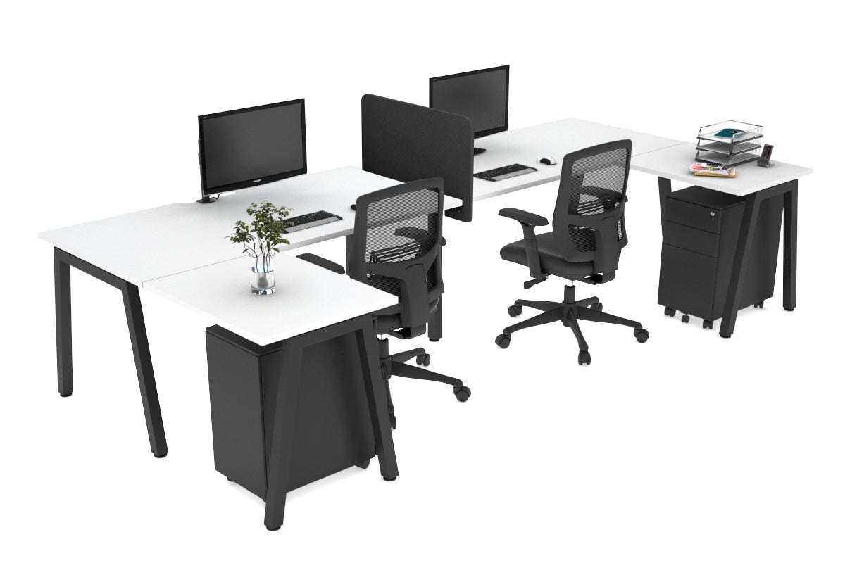 Quadro A Leg 2 Person Corner Workstations - U Configuration - Black Frame [1600L x 1800W with Cable Scallop] Jasonl white none biscuit panel