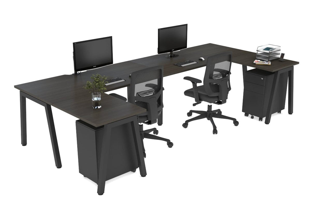 Quadro A Legs 2 Person Corner Workstation - U Configuration - Black Frame [1600L x 1800W with Cable Scallop]-dark oak none none
