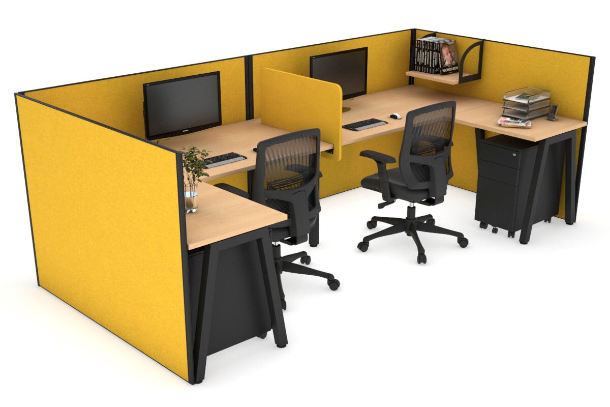 Quadro A Leg 2 Person Corner Workstations - U Configuration - Black Frame [1600L x 1800W with Cable Scallop] Jasonl maple mustard yellow biscuit panel