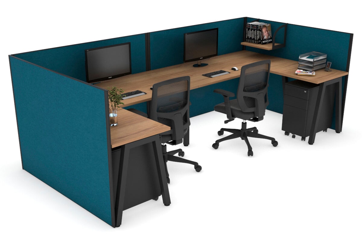 Quadro A Leg 2 Person Corner Workstations - U Configuration - Black Frame [1600L x 1800W with Cable Scallop] Jasonl salvage oak deep blue none