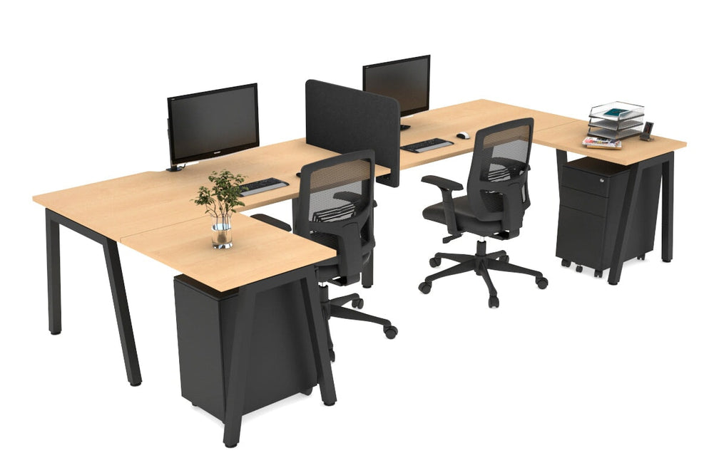 Quadro A Legs 2 Person Corner Workstation - U Configuration - Black Frame [1800L x 1800W with Cable Scallop]-maple none biscuit panel