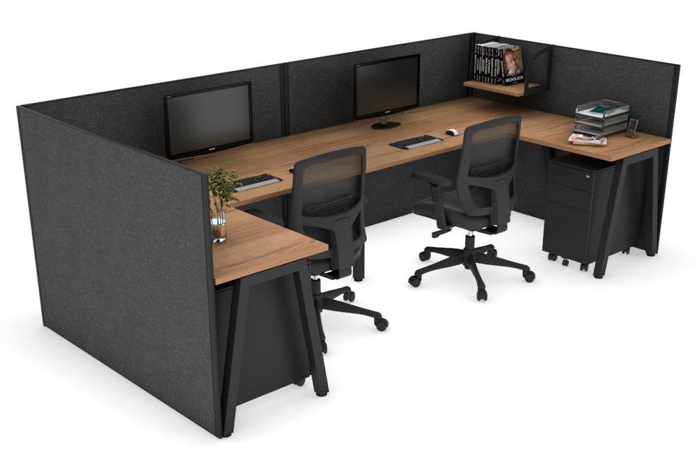 Quadro A Legs 2 Person Corner Workstation - U Configuration - Black Frame [1800L x 1800W with Cable Scallop]-salvage oak moody charcoal none
