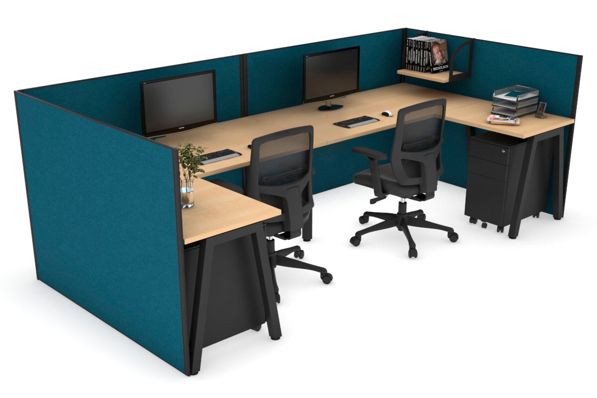 Quadro A Leg 2 Person Corner Workstations - U Configuration - Black Frame [1800L x 1800W with Cable Scallop] Jasonl maple deep blue none