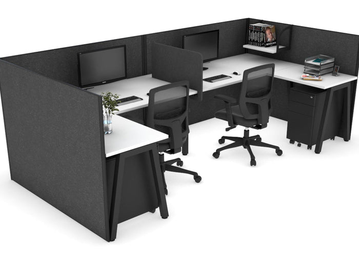 Quadro A Leg 2 Person Corner Workstations - U Configuration - Black Frame [1800L x 1800W with Cable Scallop] Jasonl white moody charcoal biscuit panel