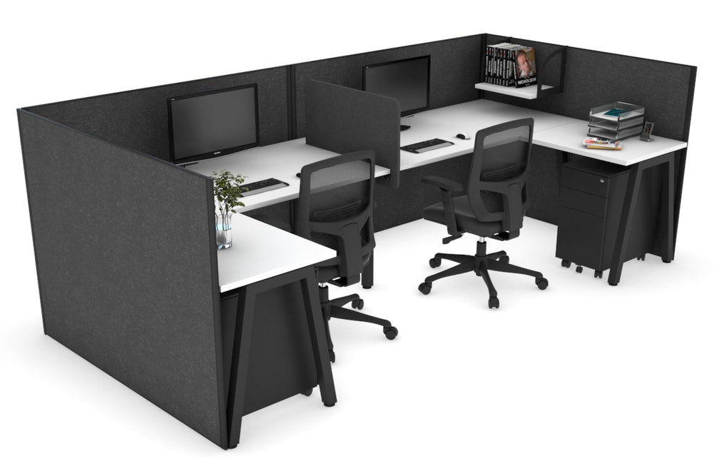 Quadro A Legs 2 Person Corner Workstation - U Configuration - Black Frame [1800L x 1800W with Cable Scallop]-white moody charcoal biscuit panel