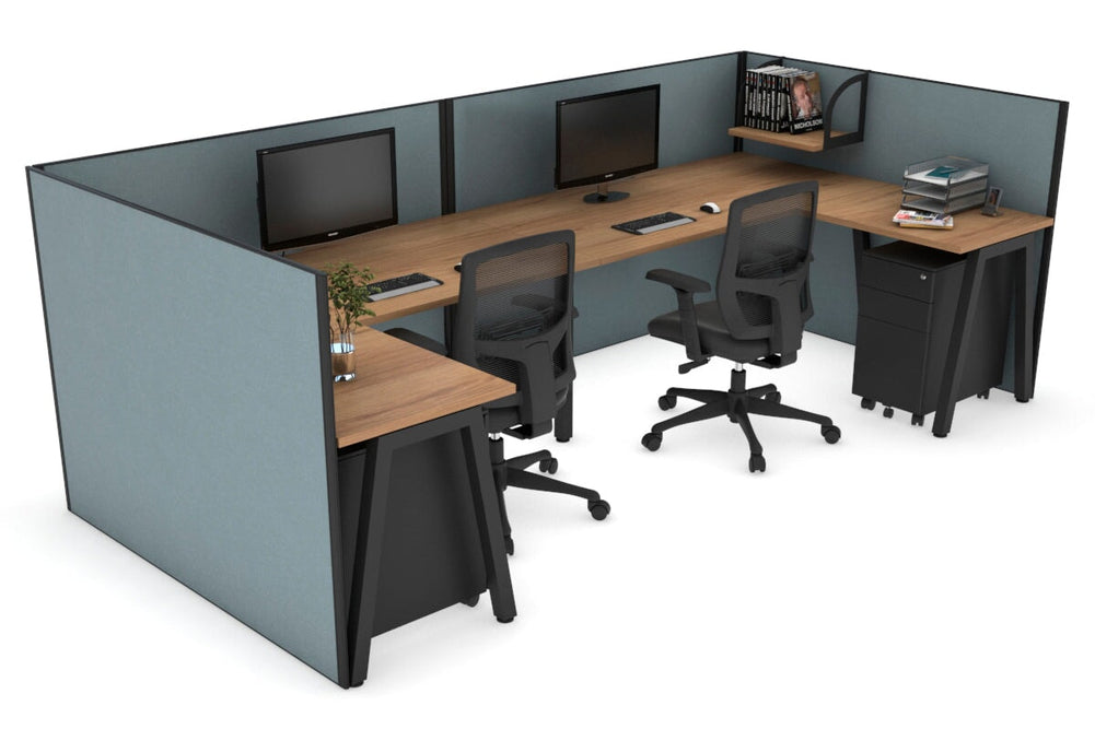 Quadro A Legs 2 Person Corner Workstation - U Configuration - Black Frame [1800L x 1800W with Cable Scallop]-salvage oak cool grey none