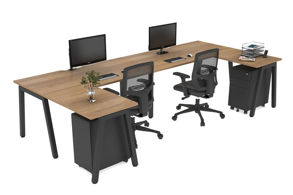 Quadro A Legs 2 Person Corner Workstation - U Configuration - Black Frame [1800L x 1800W with Cable Scallop]-salvage oak none none