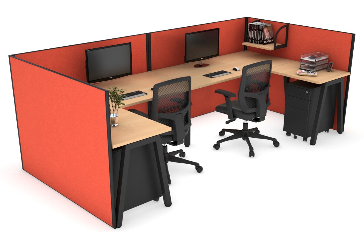 Quadro A Leg 2 Person Corner Workstations - U Configuration - Black Frame [1800L x 1800W with Cable Scallop] Jasonl maple squash orange none