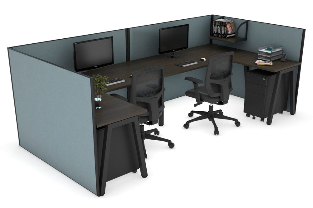 Quadro A Legs 2 Person Corner Workstation - U Configuration - Black Frame [1800L x 1800W with Cable Scallop]-dark oak cool grey none