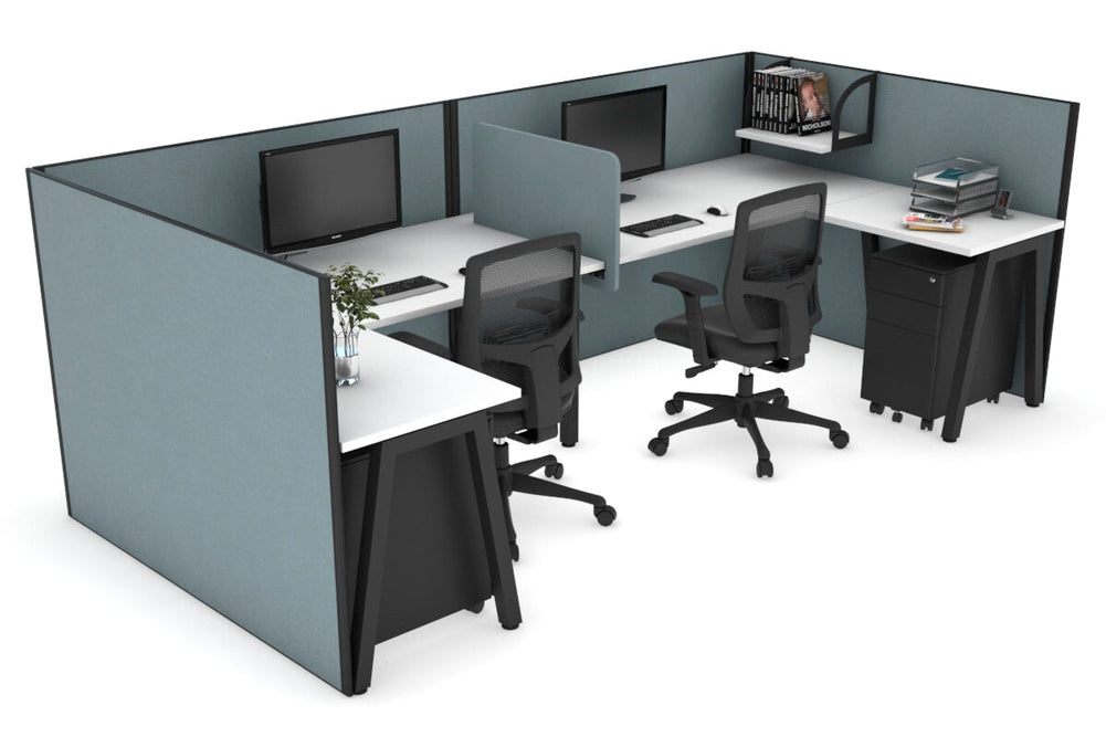 Quadro A Legs 2 Person Corner Workstation - U Configuration - Black Frame [1800L x 1800W with Cable Scallop]-white cool grey biscuit panel
