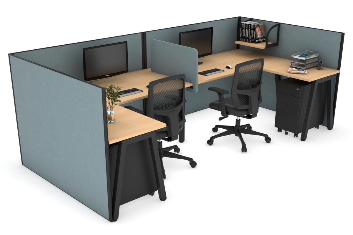 Quadro A Leg 2 Person Corner Workstations - U Configuration - Black Frame [1800L x 1800W with Cable Scallop] Jasonl maple cool grey biscuit panel