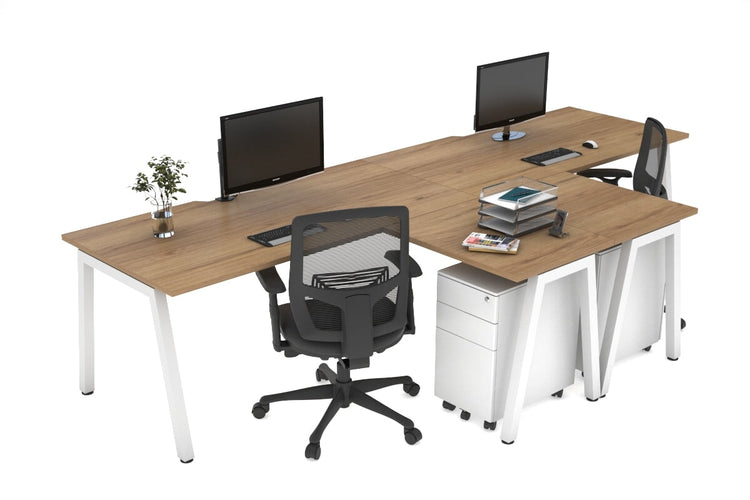 Quadro A Leg 2 Person Corner Workstations - T Configuration [1400L x 1800W with Cable Scallop] Jasonl white leg salvage oak none