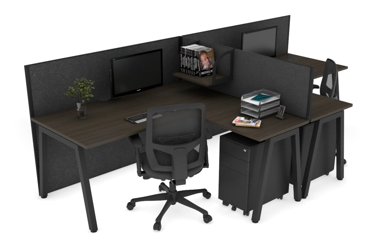 Quadro A Leg 2 Person Corner Workstations - T Configuration [1400L x 1800W with Cable Scallop] Jasonl black leg dark oak moody charcoal