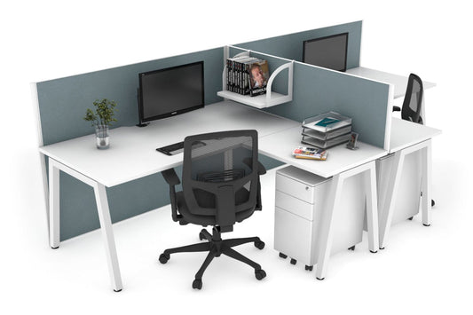 Quadro A Leg 2 Person Corner Workstations - T Configuration [1400L x 1800W with Cable Scallop] Jasonl white leg white cool grey