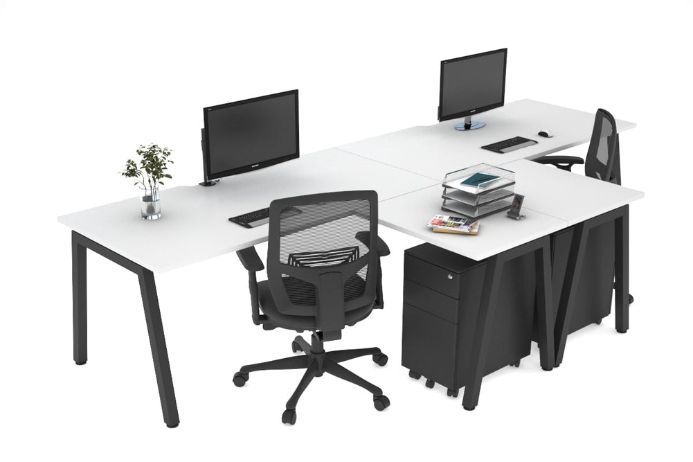 Quadro A Legs 2 Person Corner Workstation - T Configuration [1400L x 1800W with Cable Scallop]-black leg white none