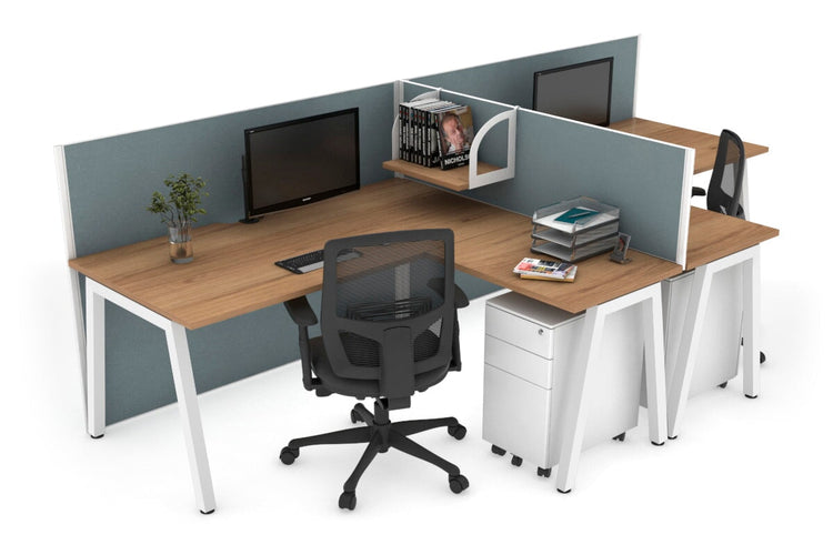 Quadro A Leg 2 Person Corner Workstations - T Configuration [1400L x 1800W with Cable Scallop] Jasonl white leg salvage oak cool grey