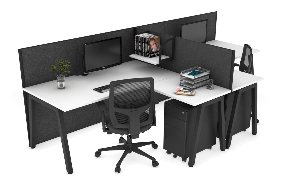 Quadro A Leg 2 Person Corner Workstations - T Configuration [1400L x 1800W with Cable Scallop] Jasonl black leg white moody charcoal