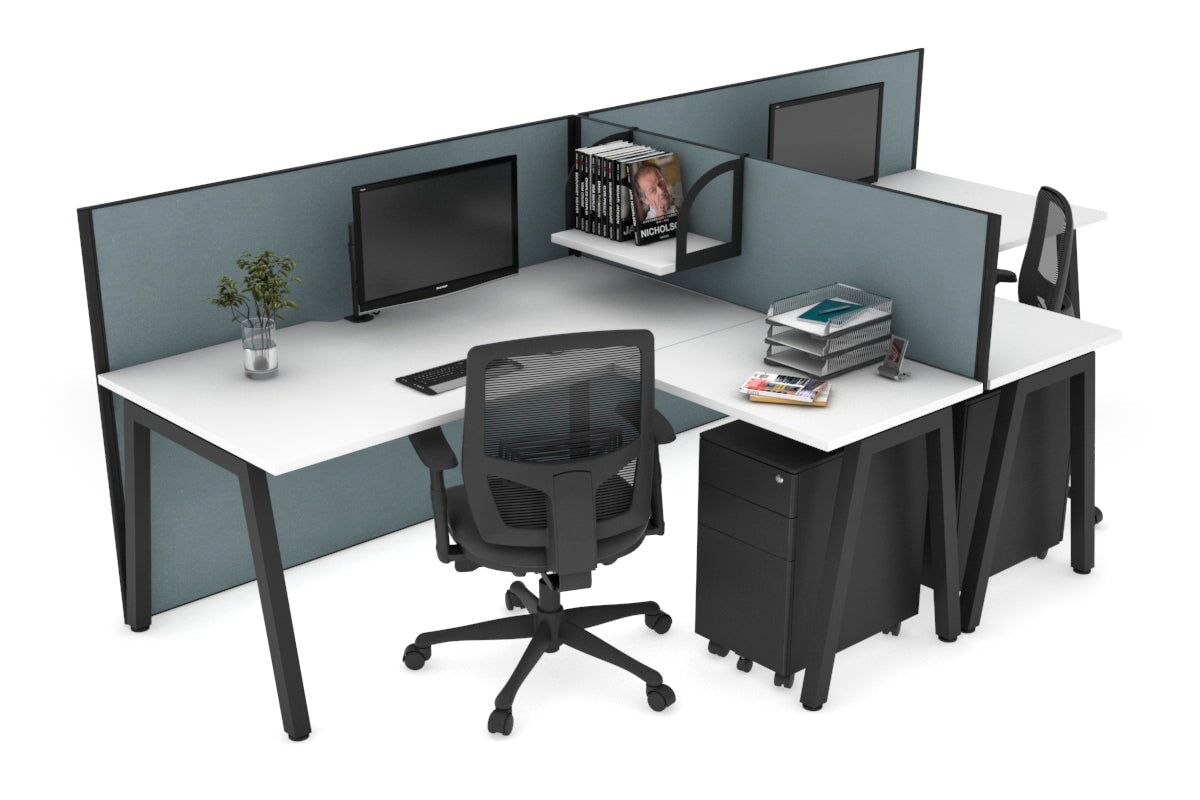 Quadro A Leg 2 Person Corner Workstations - T Configuration [1400L x 1800W with Cable Scallop] Jasonl black leg white cool grey