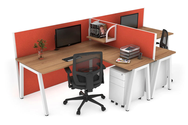 Quadro A Leg 2 Person Corner Workstations - T Configuration [1400L x 1800W with Cable Scallop] Jasonl white leg salvage oak squash orange