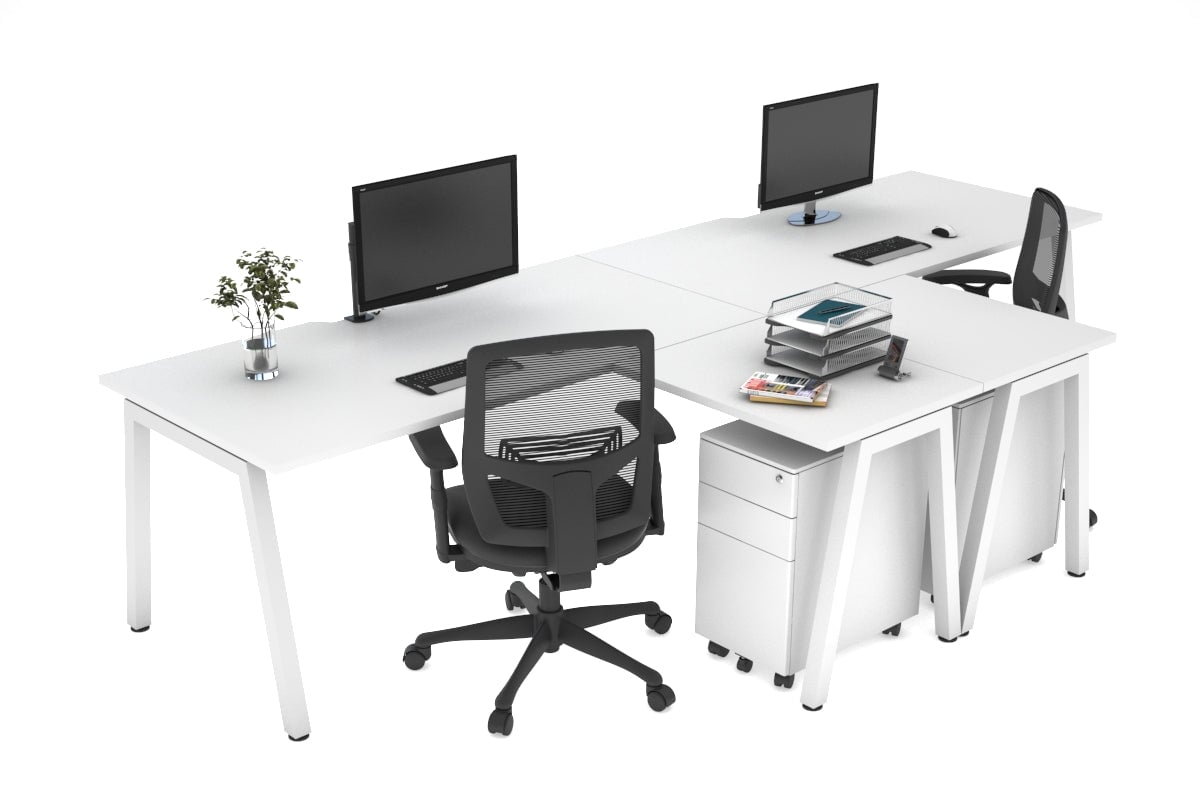 Quadro A Leg 2 Person Corner Workstations - T Configuration [1400L x 1800W with Cable Scallop] Jasonl white leg white none